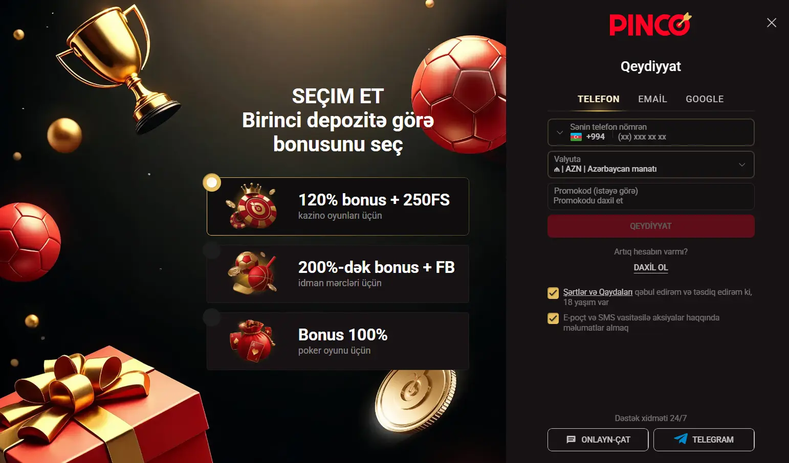 Pinco Casino hesabı: qeydiyyatdan ilk girişə qədər
